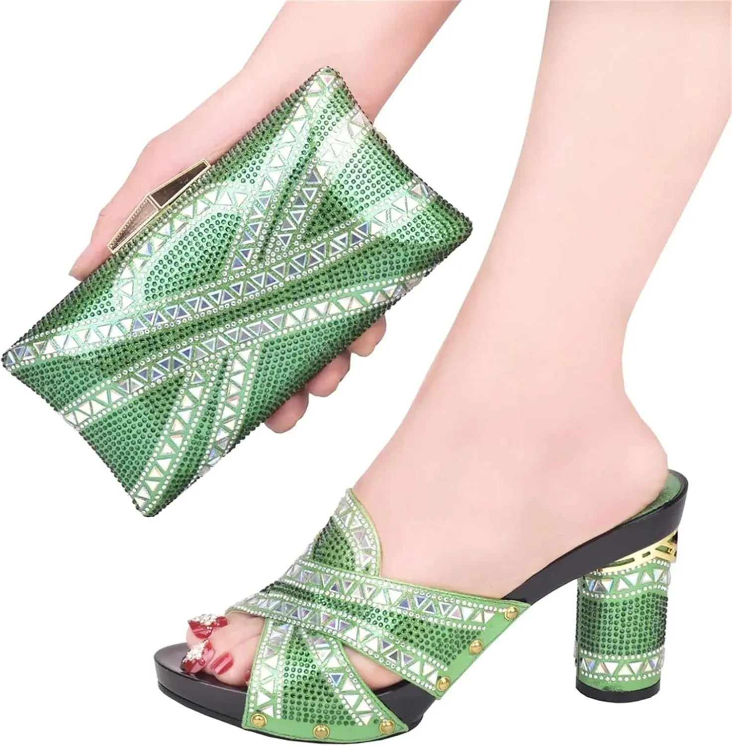 Women's EN8 Color Italian Shoe & Bag Set - African-Inspired Pumps & Clutch for Nigerian Women's Party Outfits