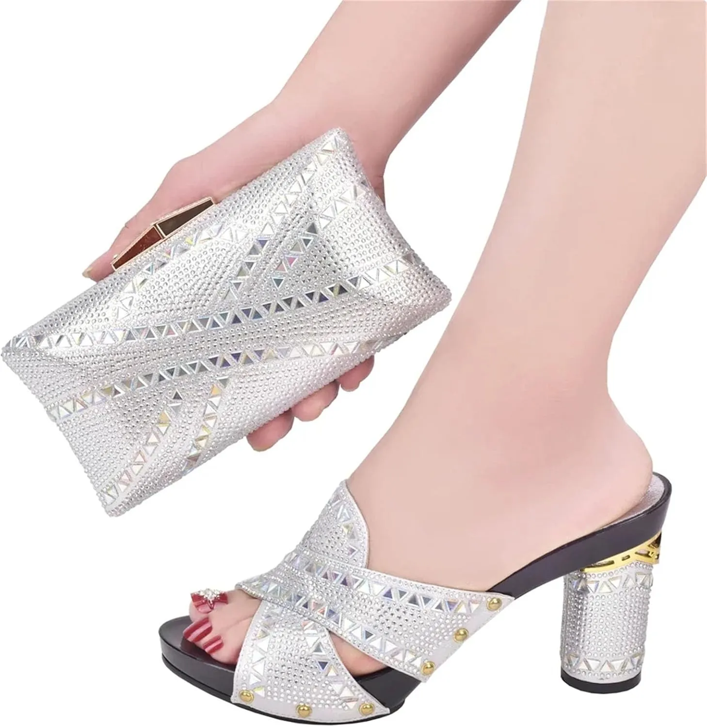 Women's EN8 Color Italian Shoe & Bag Set - African-Inspired Pumps & Clutch for Nigerian Women's Party Outfits