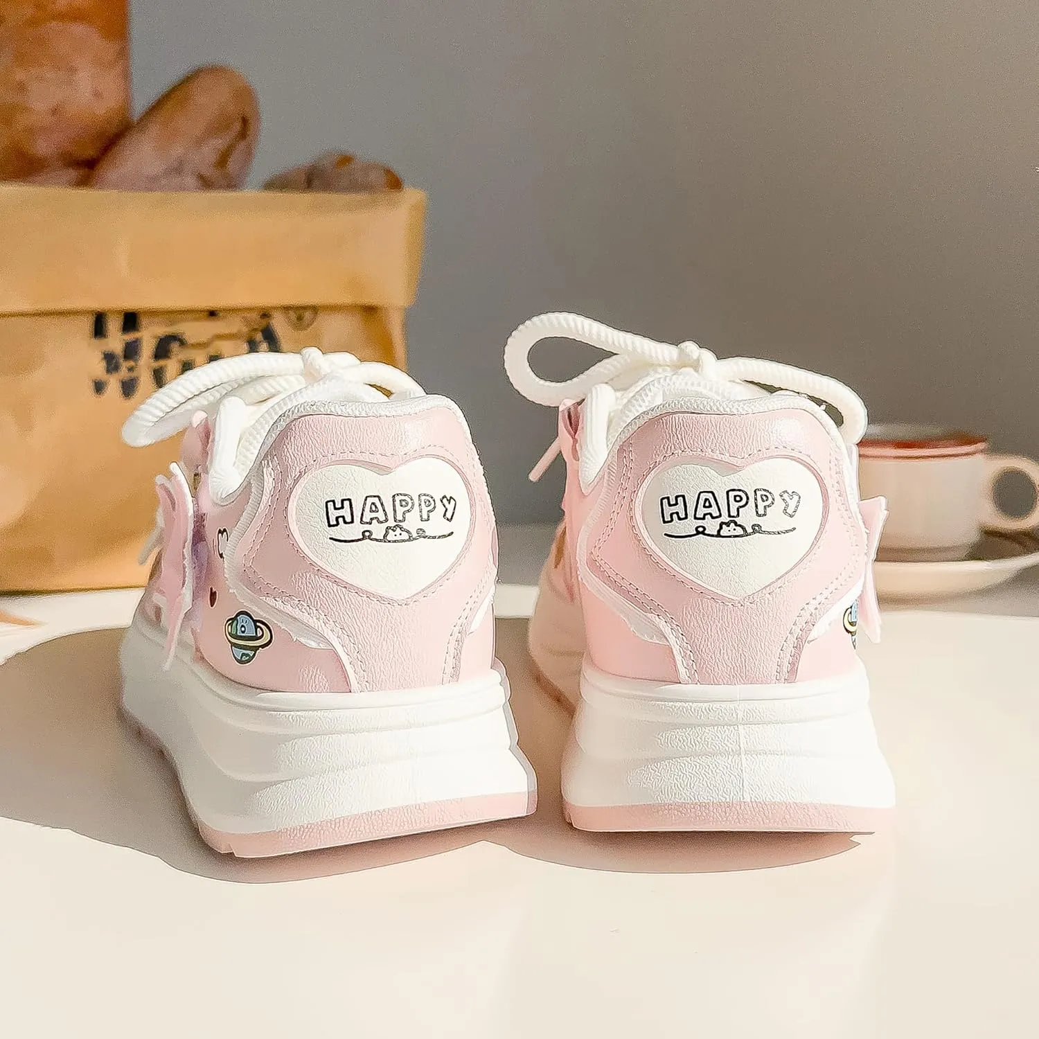 Women's Fashion Platform Sneakers Y2K Star Shoes Breathable Mesh Pink Sneakers Cute Walking Shoes