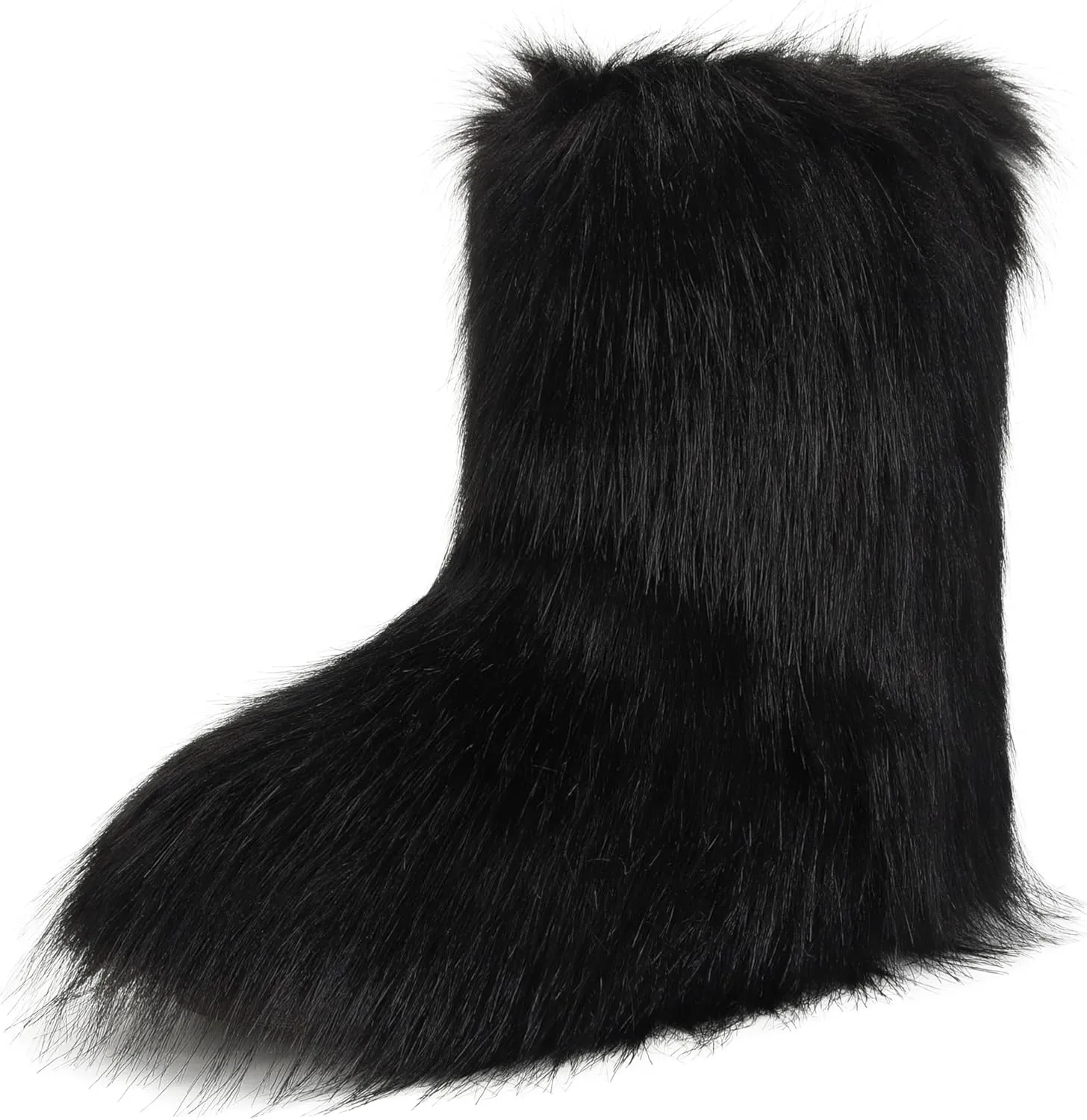 Women's Faux Fur Boots Furry Fluffy Round Toe Snow Boots Warm Lined Fuzzy Flat Comfy Winter Mid Calf Boots