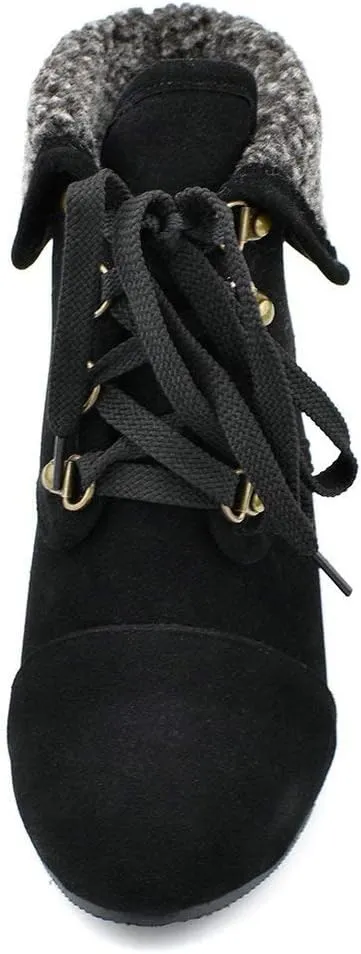 Womens High Heel Wedge Ankle Boots Lace Up Booties Autumn Winter Shoes
