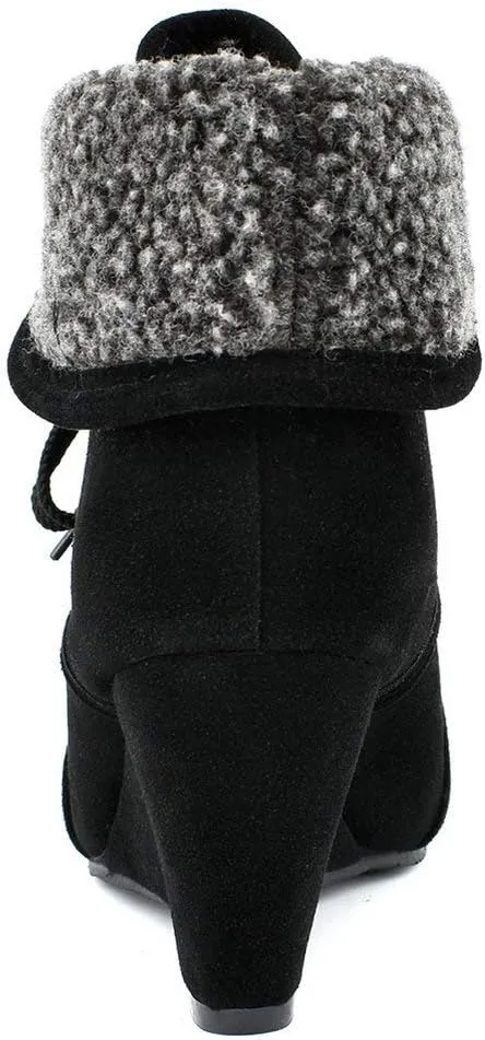 Womens High Heel Wedge Ankle Boots Lace Up Booties Autumn Winter Shoes