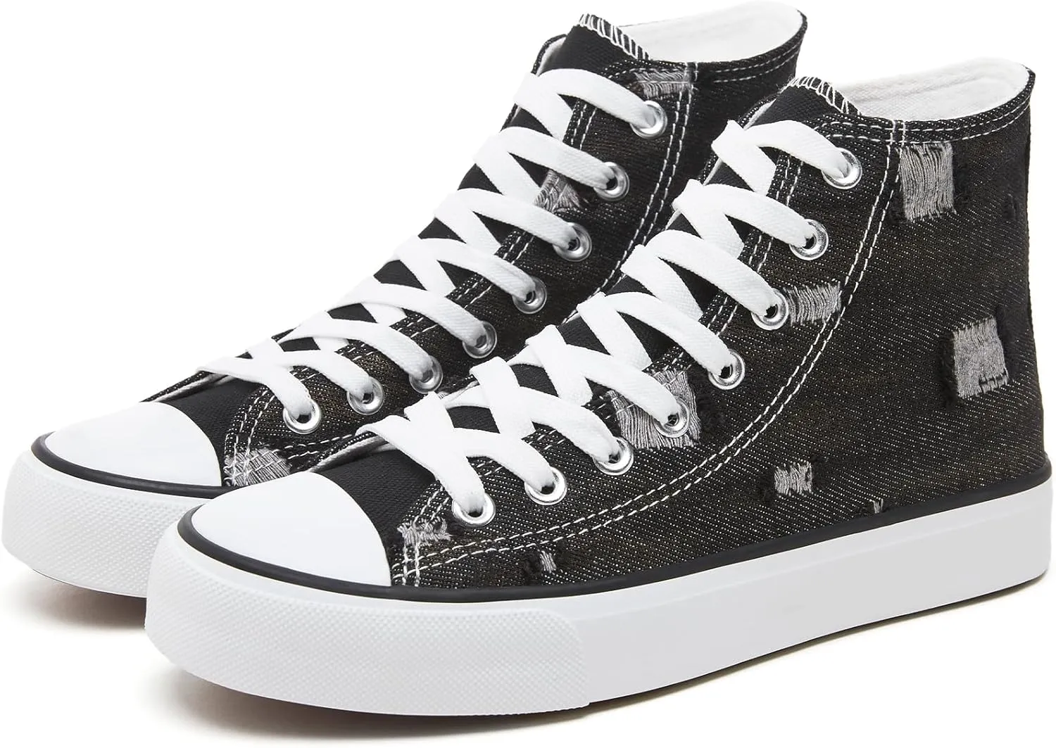 Womens High Top Sneakers,Black Canvas Tennis Shoes for Womens Fashion Lace Up Casual Shoes,Classic High Tops Walking Comfort Sneakers for Women