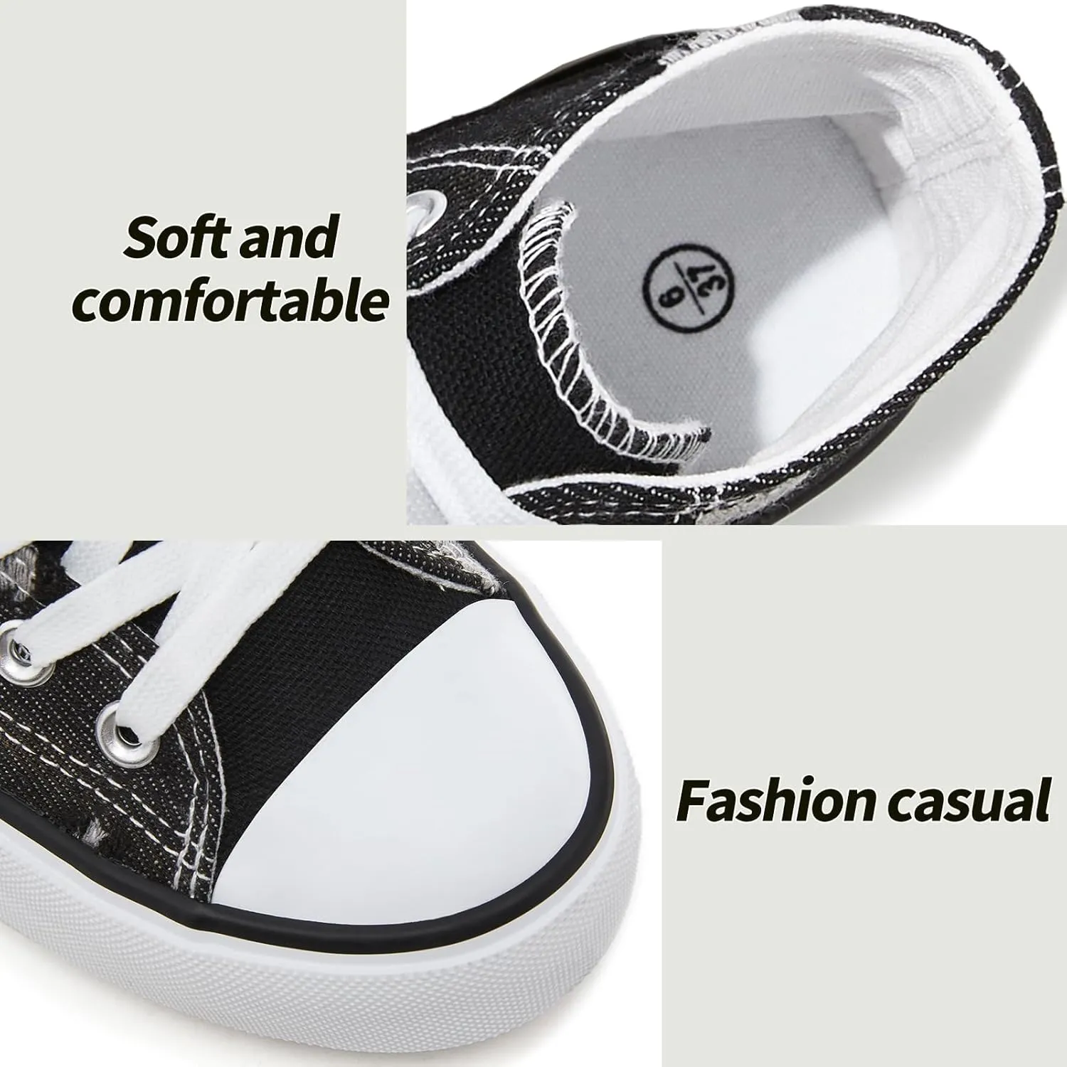Womens High Top Sneakers,Black Canvas Tennis Shoes for Womens Fashion Lace Up Casual Shoes,Classic High Tops Walking Comfort Sneakers for Women