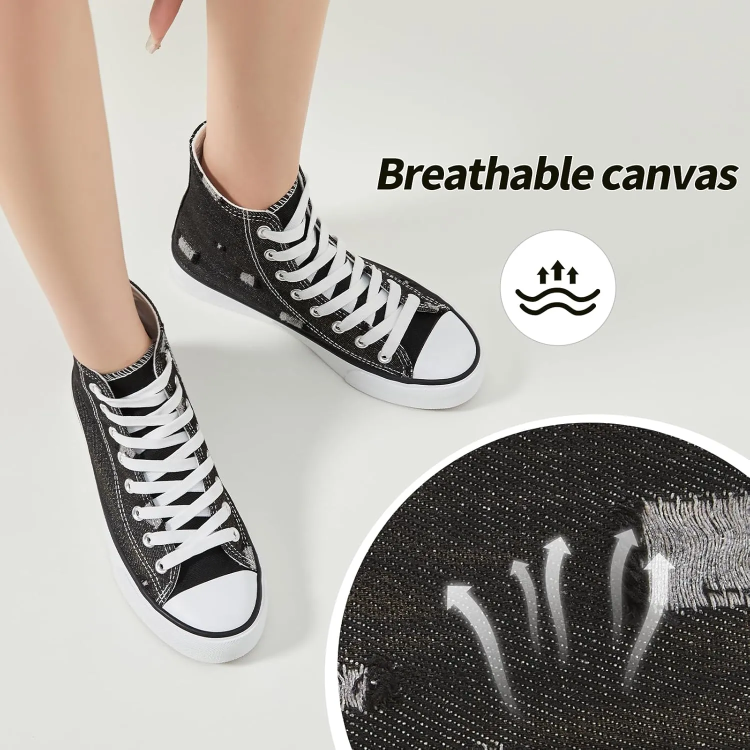 Womens High Top Sneakers,Black Canvas Tennis Shoes for Womens Fashion Lace Up Casual Shoes,Classic High Tops Walking Comfort Sneakers for Women