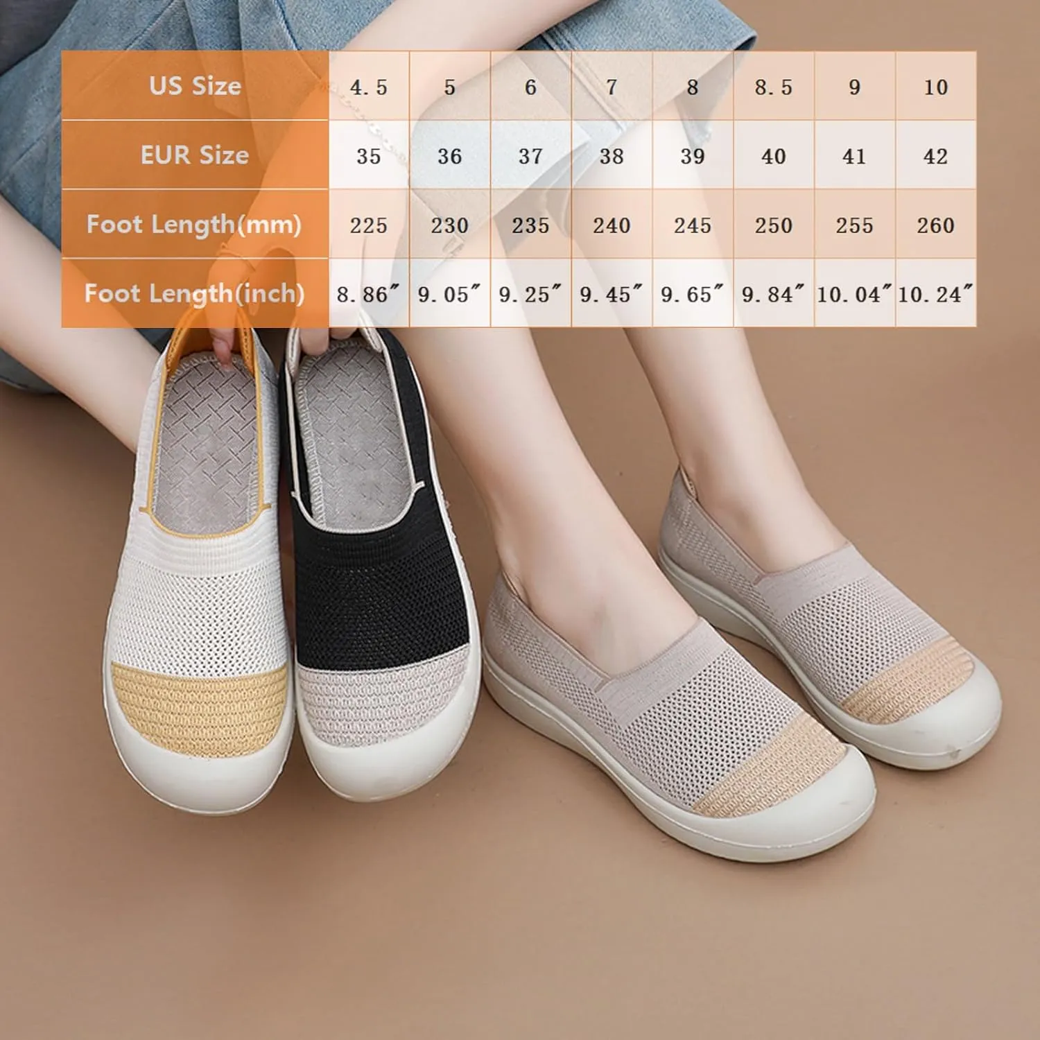 Women's Knit Breathable Flat Walking Shoes Fashion Anti-Collision Round Toe Shallow Mouth Slip On Sneakers Comfortable Casual Mesh Canvas Shoes