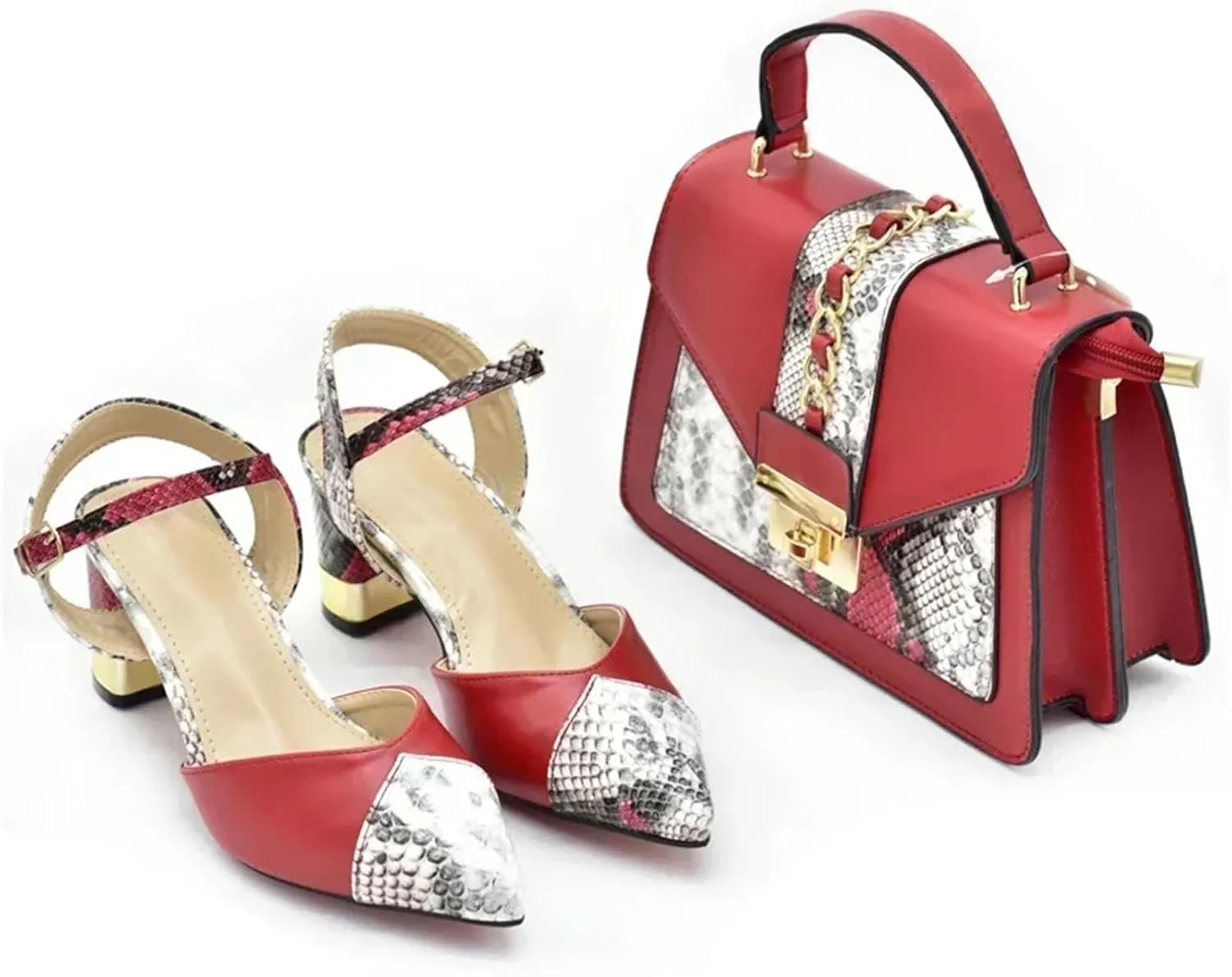 Women's Leopard Print Bride Shoe & Bag Set - Patent Leather Sandals & Party Clutch