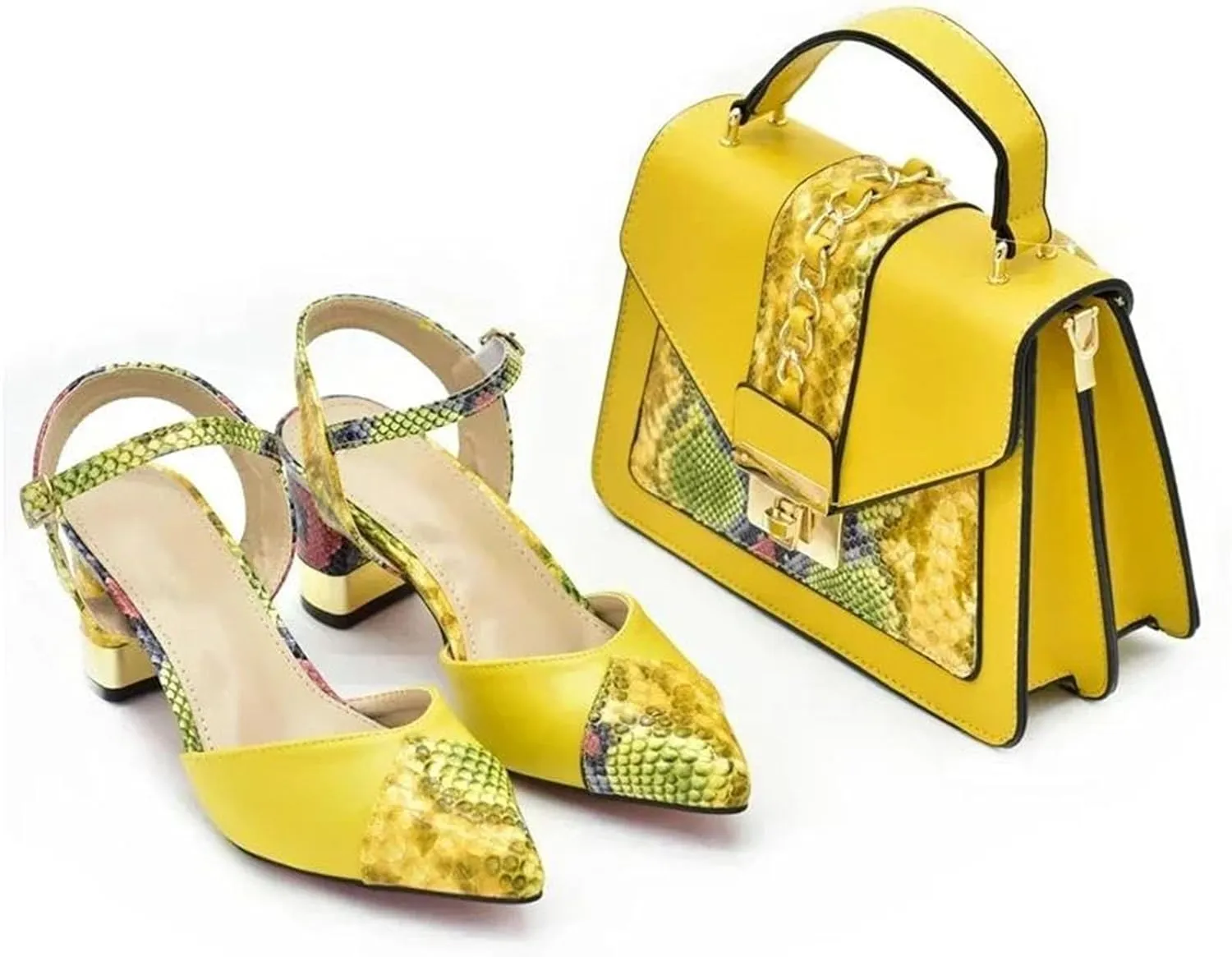 Women's Leopard Print Bride Shoe & Bag Set - Patent Leather Sandals & Party Clutch