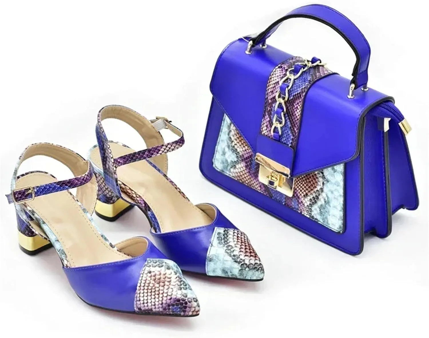 Women's Leopard Print Bride Shoe & Bag Set - Patent Leather Sandals & Party Clutch