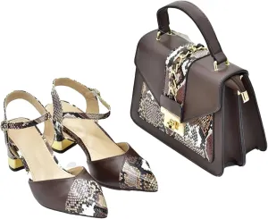 Women's Leopard Print Bride Shoe & Bag Set - Patent Leather Sandals & Party Clutch