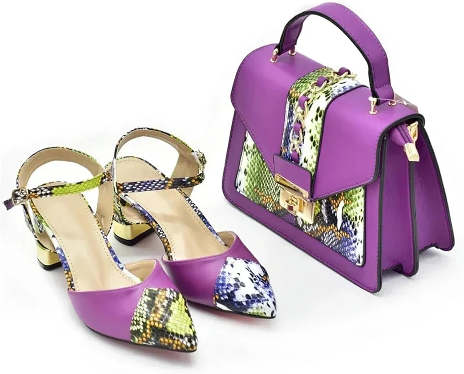 Women's Leopard Print Bride Shoe & Bag Set - Patent Leather Sandals & Party Clutch