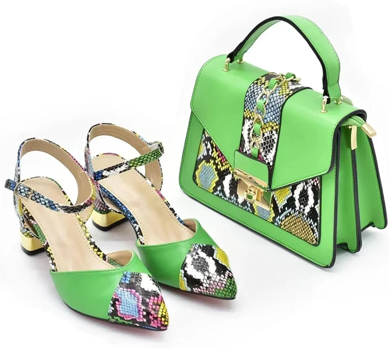 Women's Leopard Print Bride Shoe & Bag Set - Patent Leather Sandals & Party Clutch