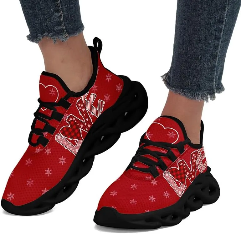 Women's Love Print Sneakers, Lightweight Breathable Casual Walking Shoes – Trendy Romantic Heart Design Athletic Sneakers