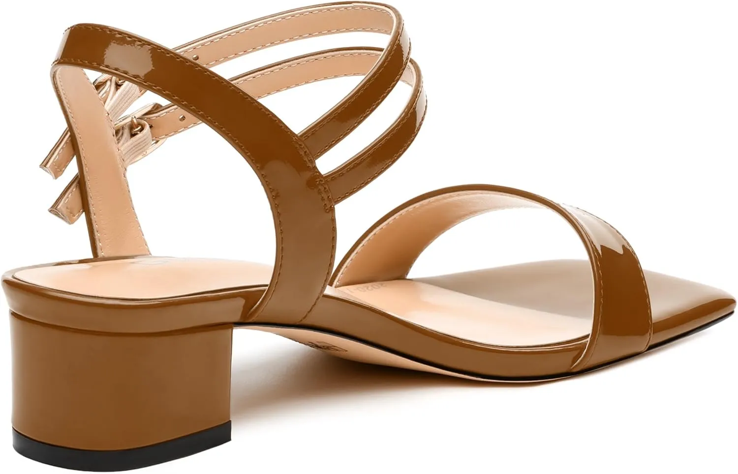 Women's Low Heel Sandals - Open Square Toe with Adjustable Ankle Strap, Solid Color Casual Heeled Sandals for Work & Daily Outings