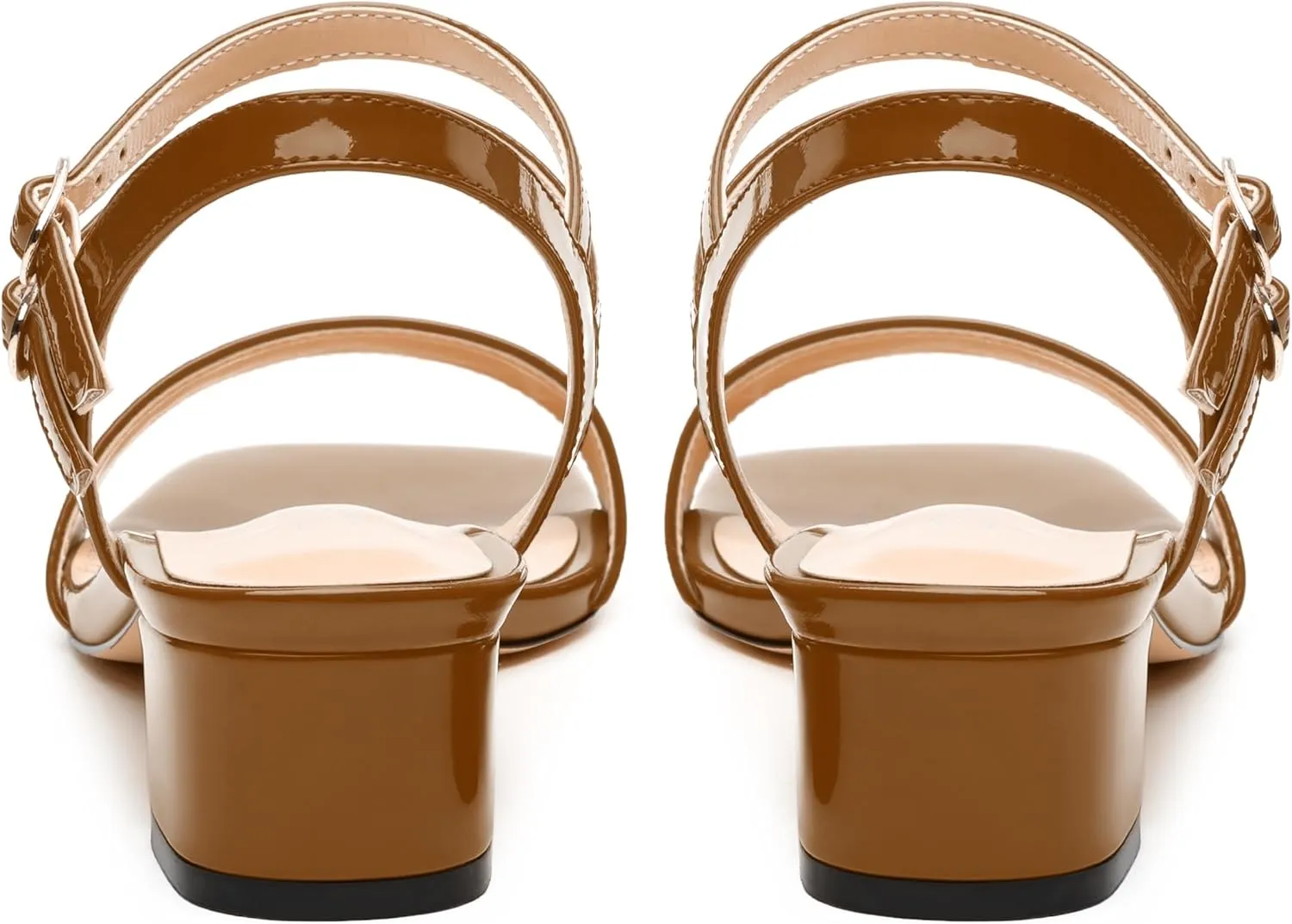 Women's Low Heel Sandals - Open Square Toe with Adjustable Ankle Strap, Solid Color Casual Heeled Sandals for Work & Daily Outings
