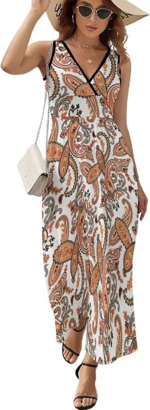 Women's Maxi Long Dress Seamless Cucumbers Casual Sleeveless Summer Beach Dress