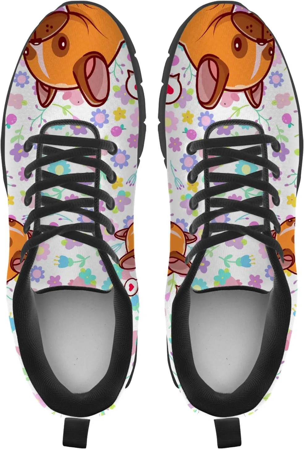 Women's Men's Running Shoes Dog Print Shoes Black Walking Sneakers Cute Tennis Shoes Gifts for Women Men