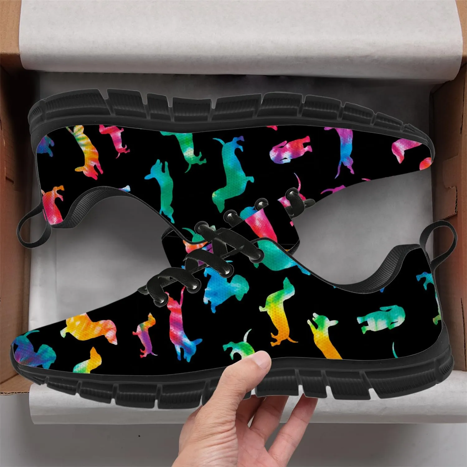 Women's Men's Running Shoes Dog Print Shoes Black Walking Sneakers Cute Tennis Shoes Gifts for Women Men