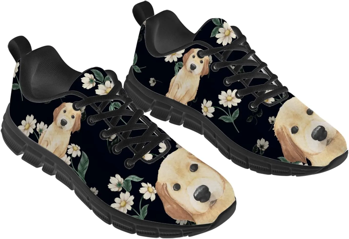 Women's Men's Running Shoes Dog Print Shoes Black Walking Sneakers Cute Tennis Shoes Gifts for Women Men