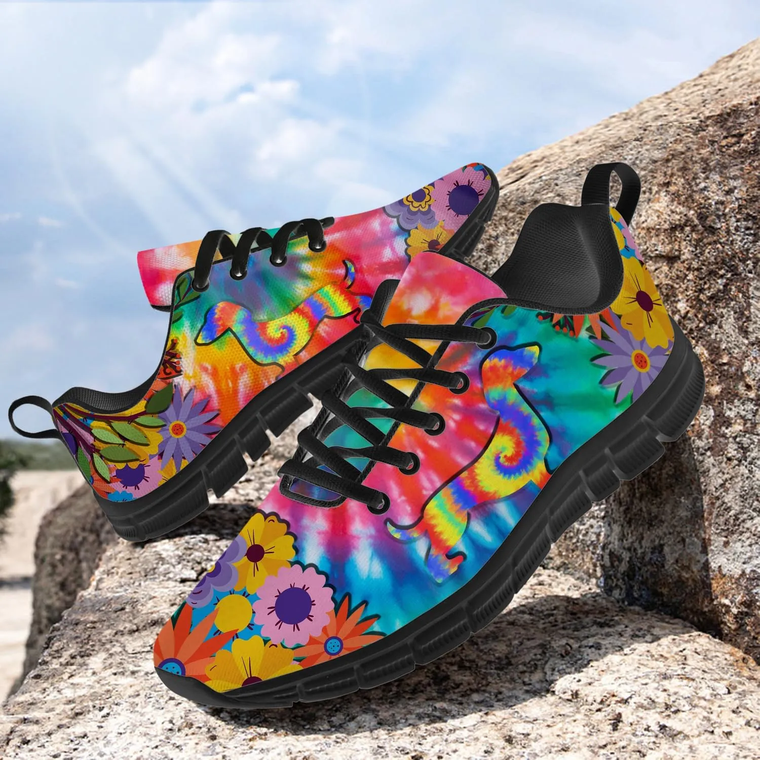 Women's Men's Running Shoes Dog Print Shoes Black Walking Sneakers Cute Tennis Shoes Gifts for Women Men