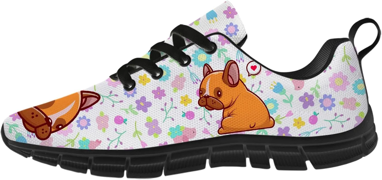 Women's Men's Running Shoes Dog Print Shoes Black Walking Sneakers Cute Tennis Shoes Gifts for Women Men