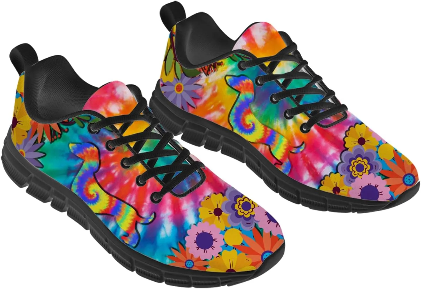 Women's Men's Running Shoes Dog Print Shoes Black Walking Sneakers Cute Tennis Shoes Gifts for Women Men