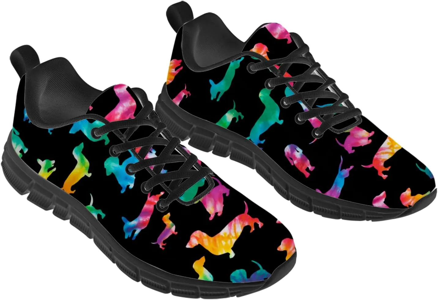 Women's Men's Running Shoes Dog Print Shoes Black Walking Sneakers Cute Tennis Shoes Gifts for Women Men
