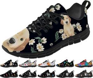 Women's Men's Running Shoes Dog Print Shoes Black Walking Sneakers Cute Tennis Shoes Gifts for Women Men