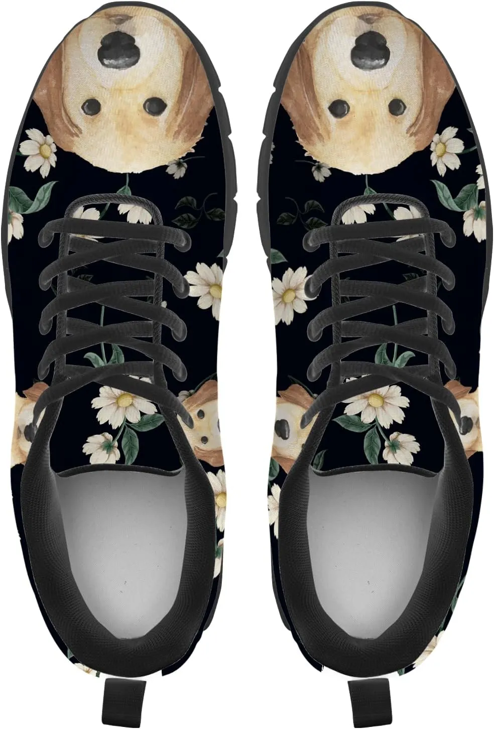 Women's Men's Running Shoes Dog Print Shoes Black Walking Sneakers Cute Tennis Shoes Gifts for Women Men