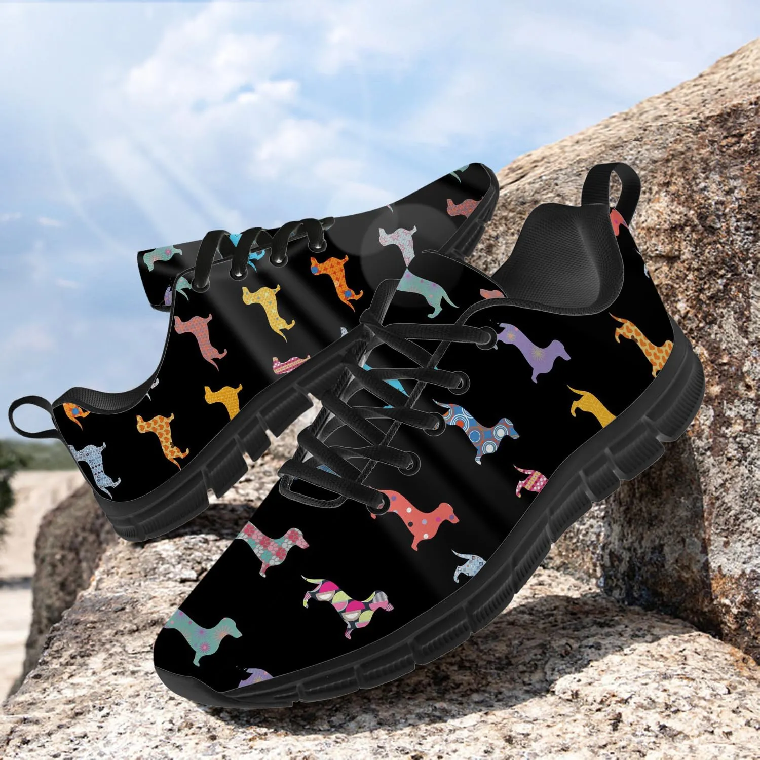 Women's Men's Running Shoes Dog Print Shoes Black Walking Sneakers Cute Tennis Shoes Gifts for Women Men