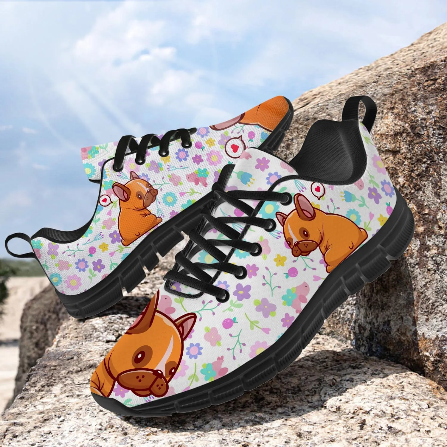 Women's Men's Running Shoes Dog Print Shoes Black Walking Sneakers Cute Tennis Shoes Gifts for Women Men