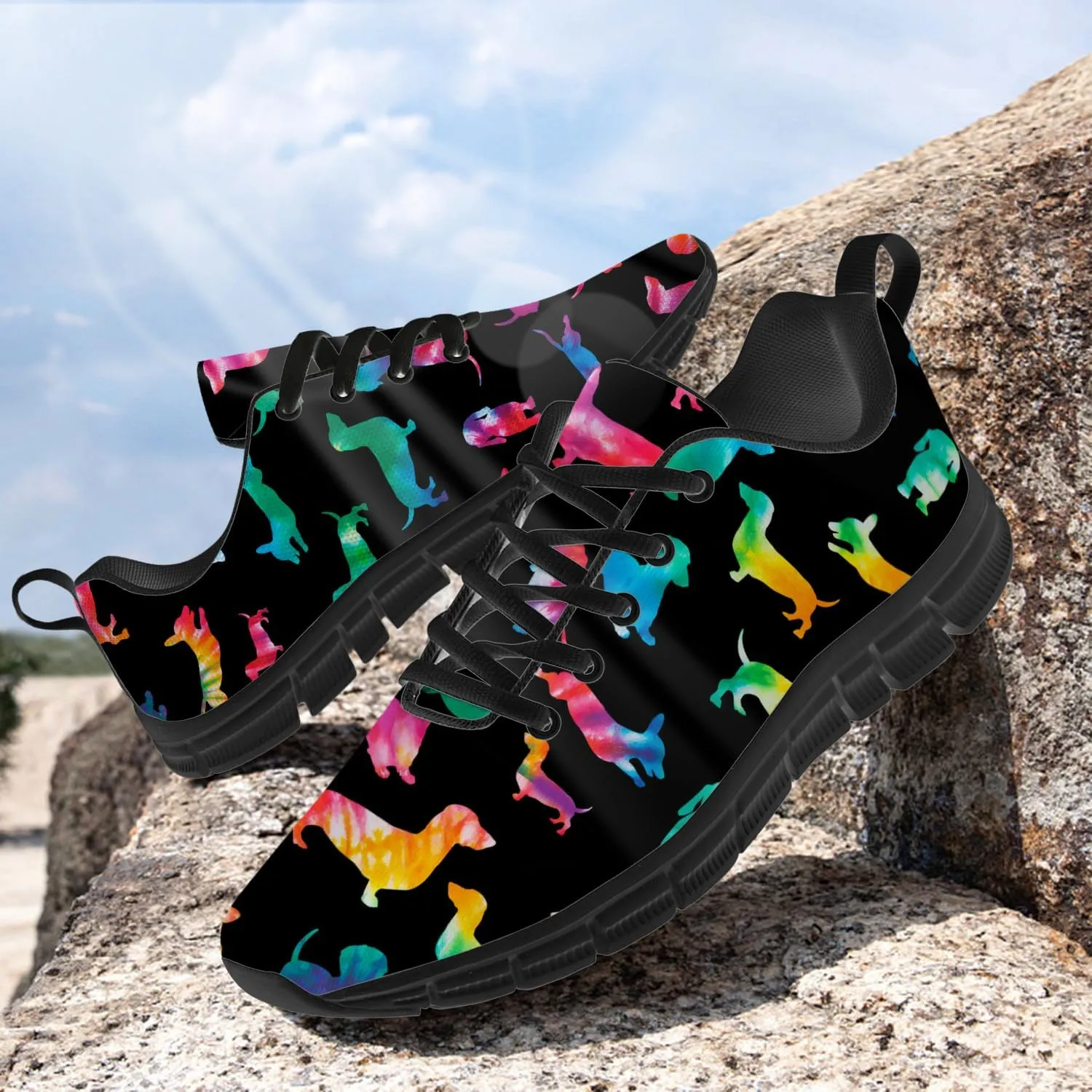 Women's Men's Running Shoes Dog Print Shoes Black Walking Sneakers Cute Tennis Shoes Gifts for Women Men