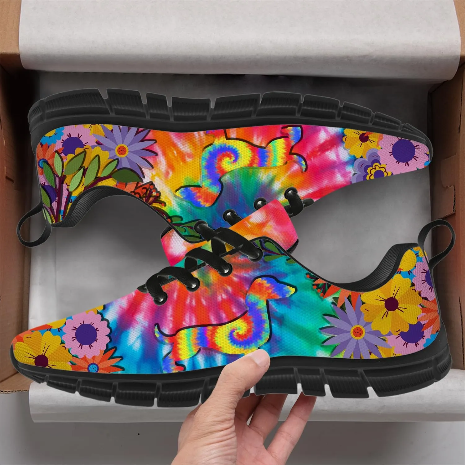 Women's Men's Running Shoes Dog Print Shoes Black Walking Sneakers Cute Tennis Shoes Gifts for Women Men
