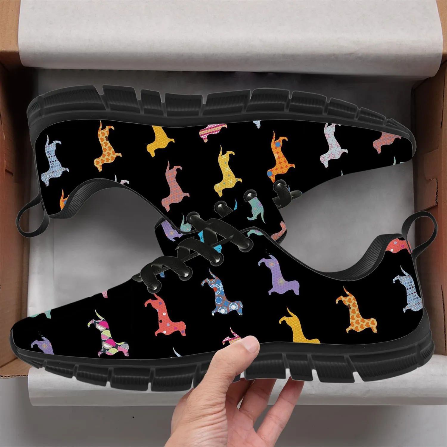 Women's Men's Running Shoes Dog Print Shoes Black Walking Sneakers Cute Tennis Shoes Gifts for Women Men