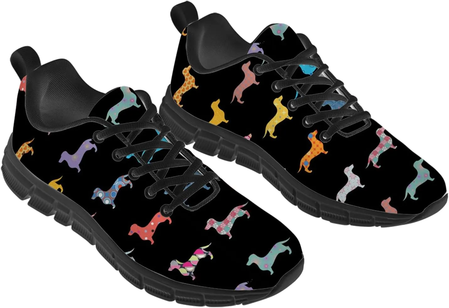 Women's Men's Running Shoes Dog Print Shoes Black Walking Sneakers Cute Tennis Shoes Gifts for Women Men