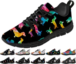 Women's Men's Running Shoes Dog Print Shoes Black Walking Sneakers Cute Tennis Shoes Gifts for Women Men