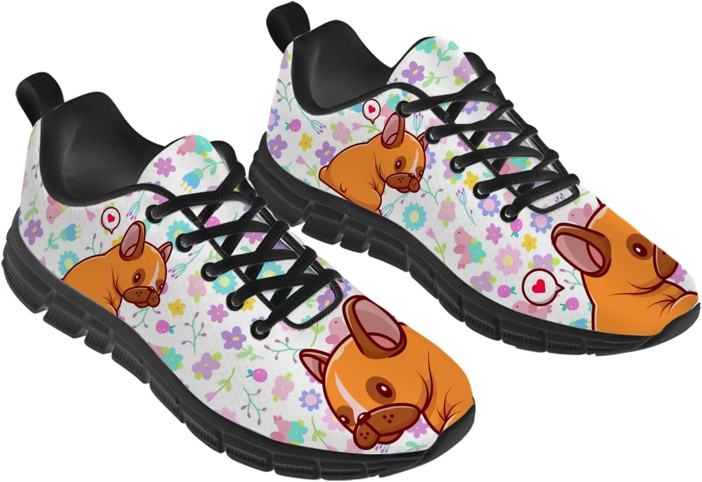Women's Men's Running Shoes Dog Print Shoes Black Walking Sneakers Cute Tennis Shoes Gifts for Women Men