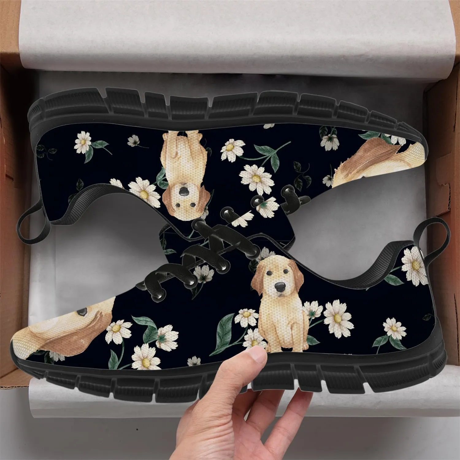 Women's Men's Running Shoes Dog Print Shoes Black Walking Sneakers Cute Tennis Shoes Gifts for Women Men