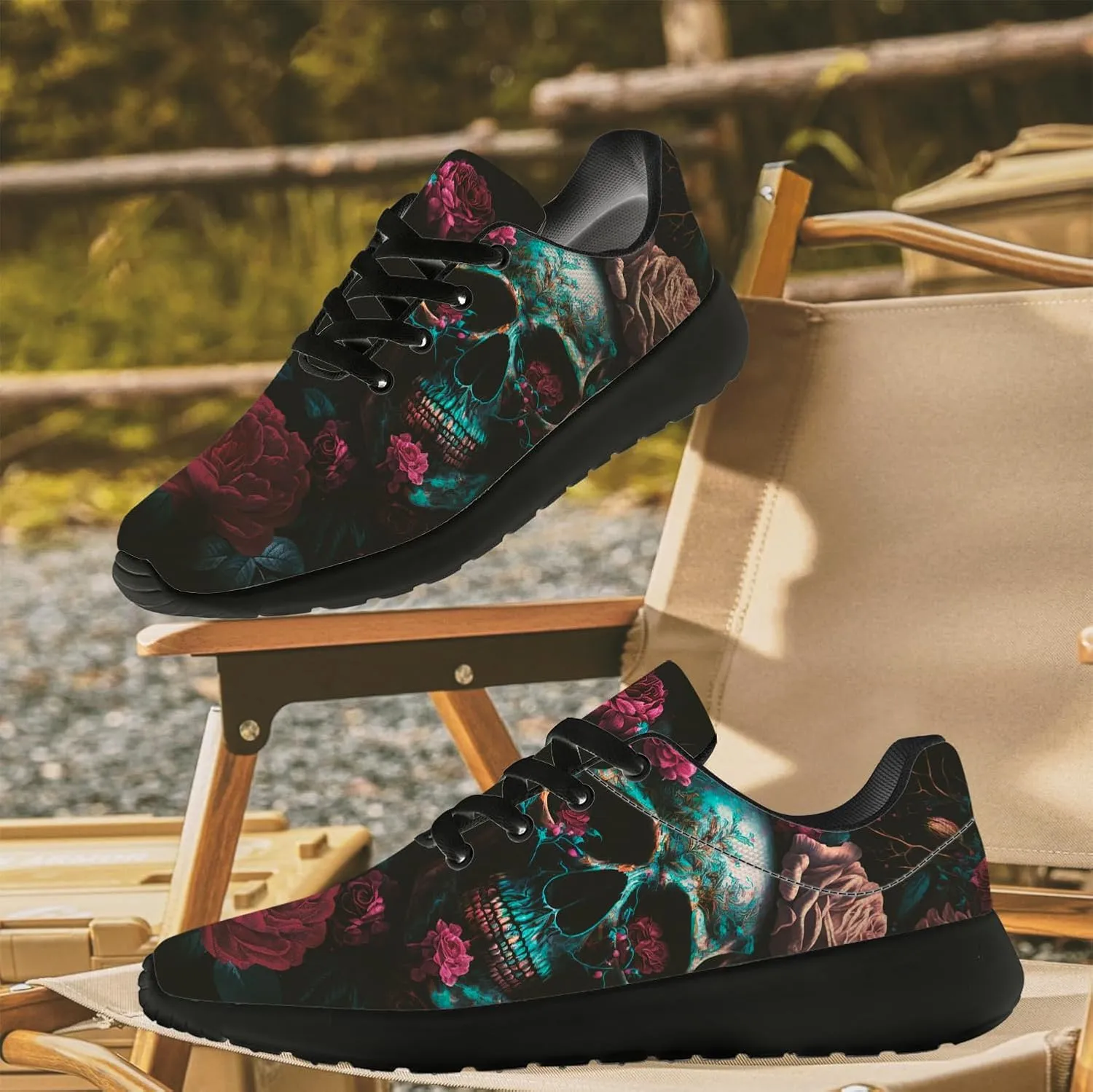 Women's Men's Skull Shoes Flower Running Shoes Skull Tennis Sneakers Gifts for Women Men
