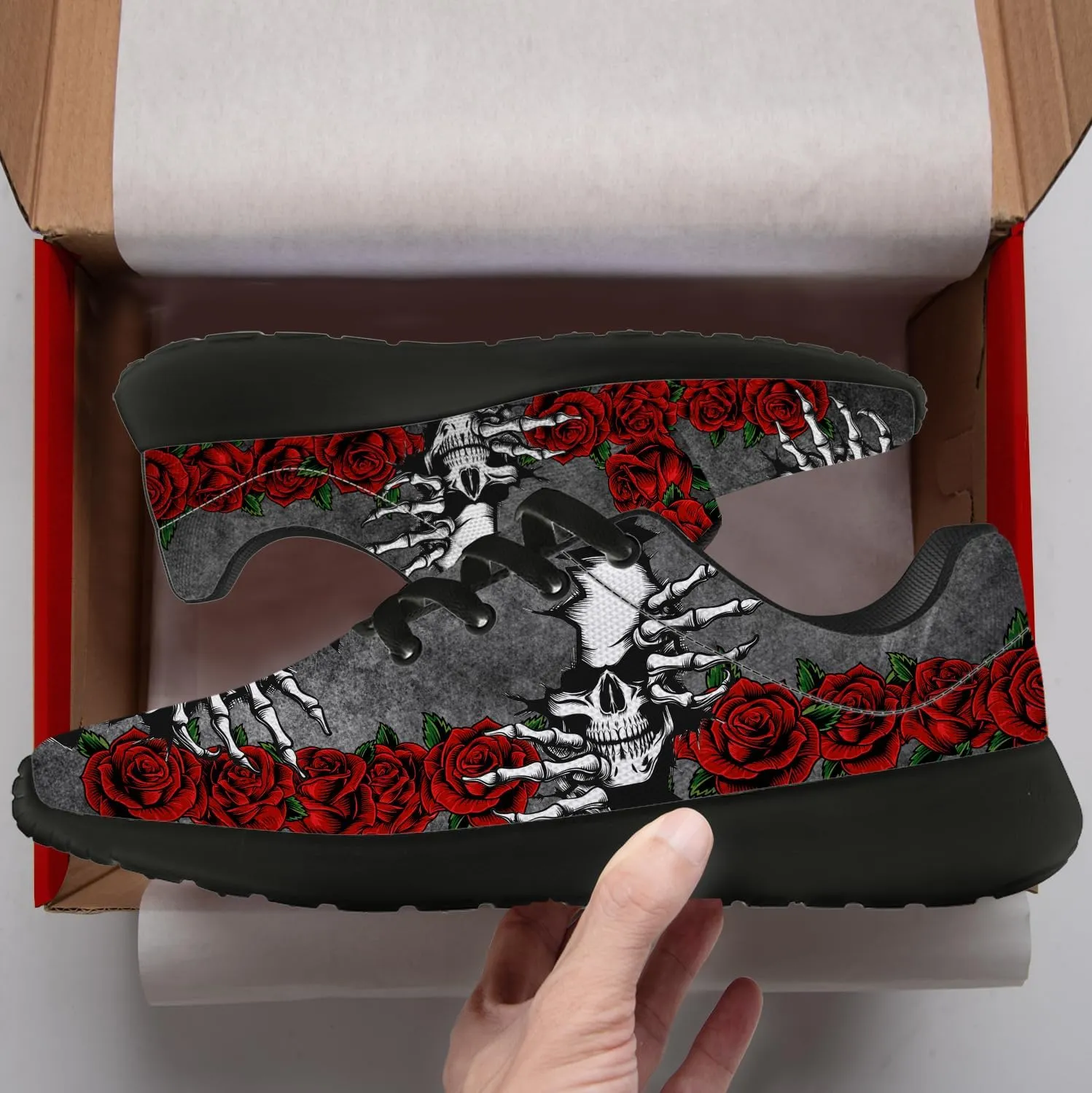 Women's Men's Skull Shoes Flower Running Shoes Skull Tennis Sneakers Gifts for Women Men