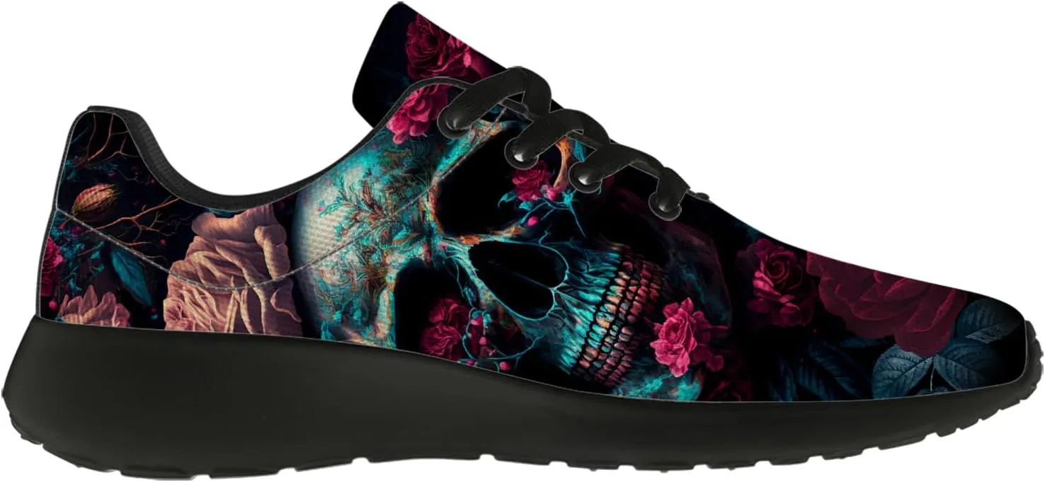 Women's Men's Skull Shoes Flower Running Shoes Skull Tennis Sneakers Gifts for Women Men