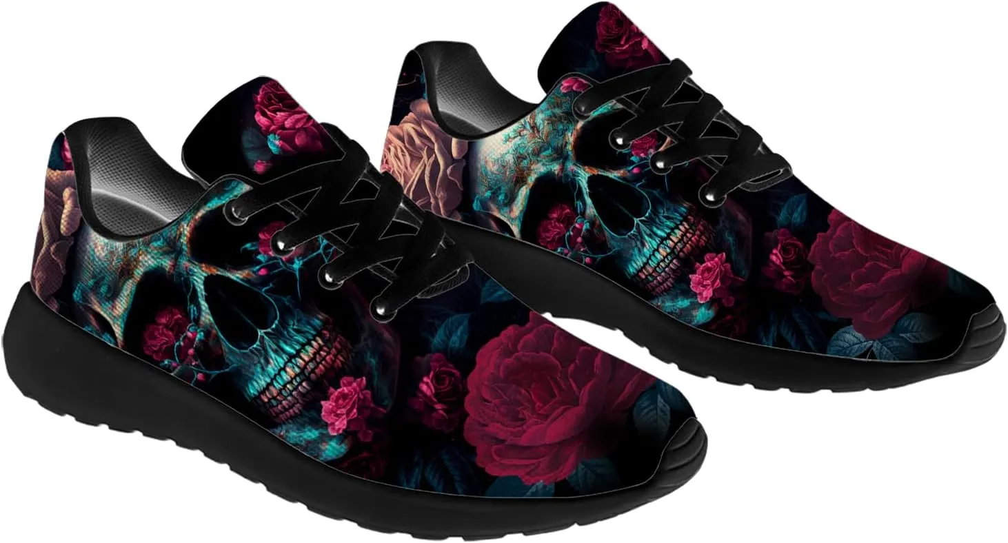 Women's Men's Skull Shoes Flower Running Shoes Skull Tennis Sneakers Gifts for Women Men