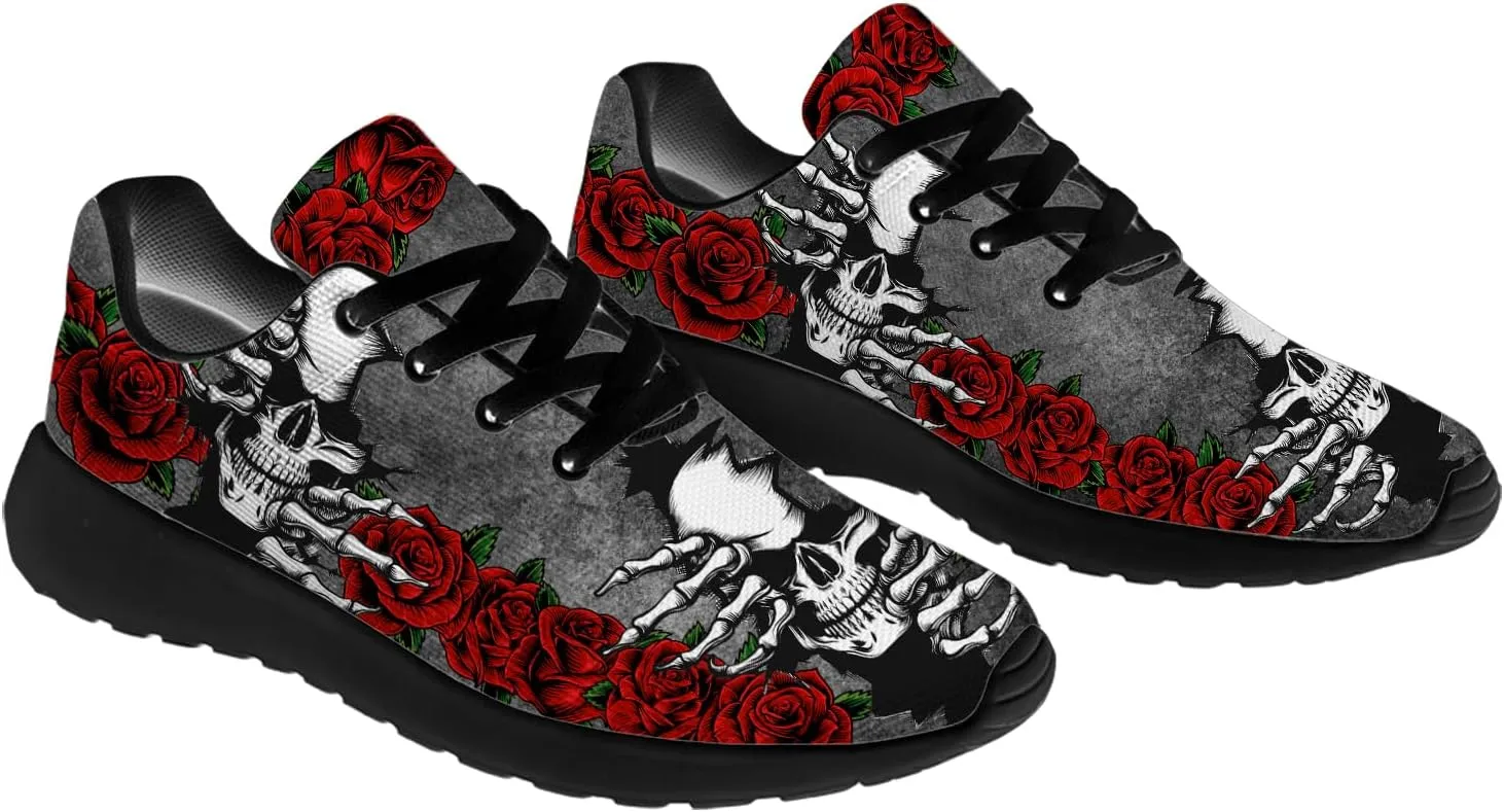 Women's Men's Skull Shoes Flower Running Shoes Skull Tennis Sneakers Gifts for Women Men
