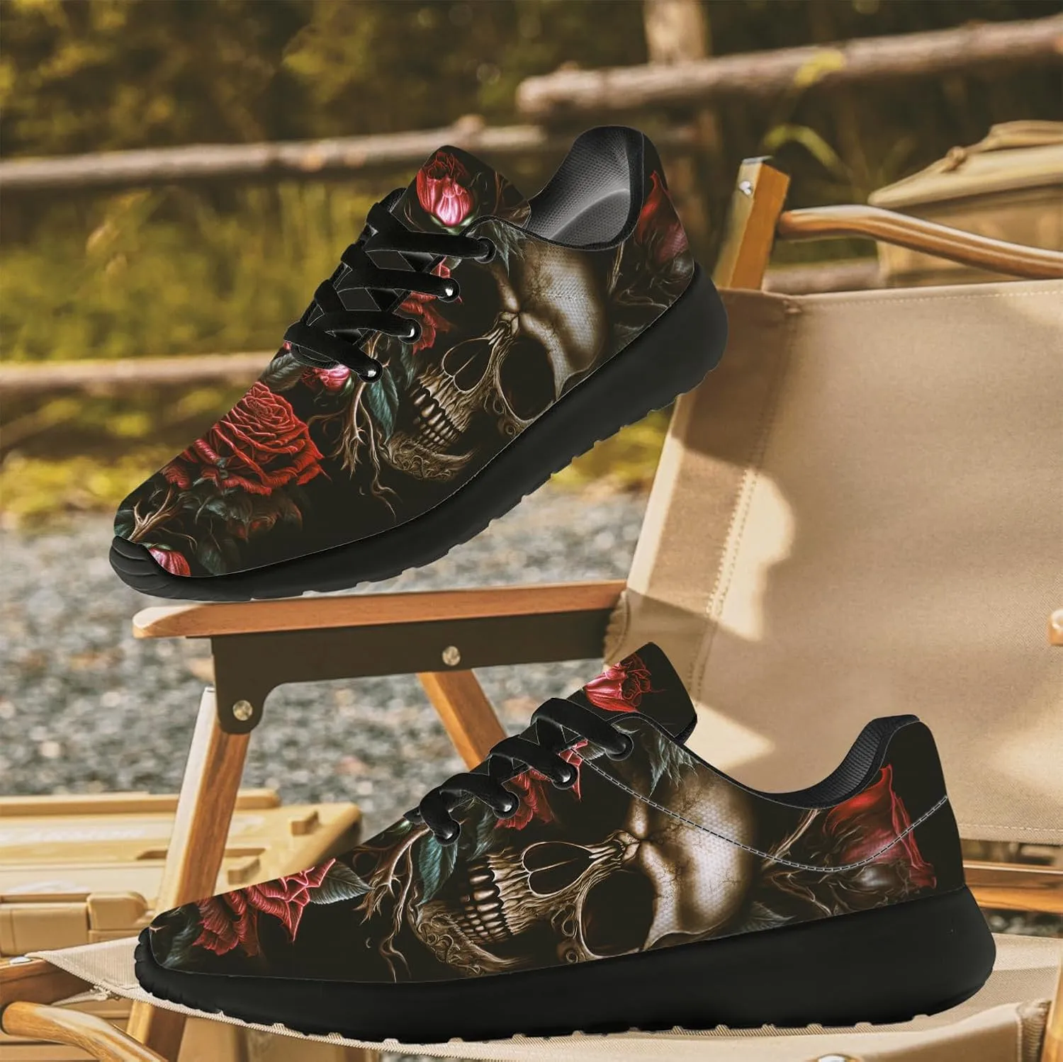 Women's Men's Skull Shoes Flower Running Shoes Skull Tennis Sneakers Gifts for Women Men