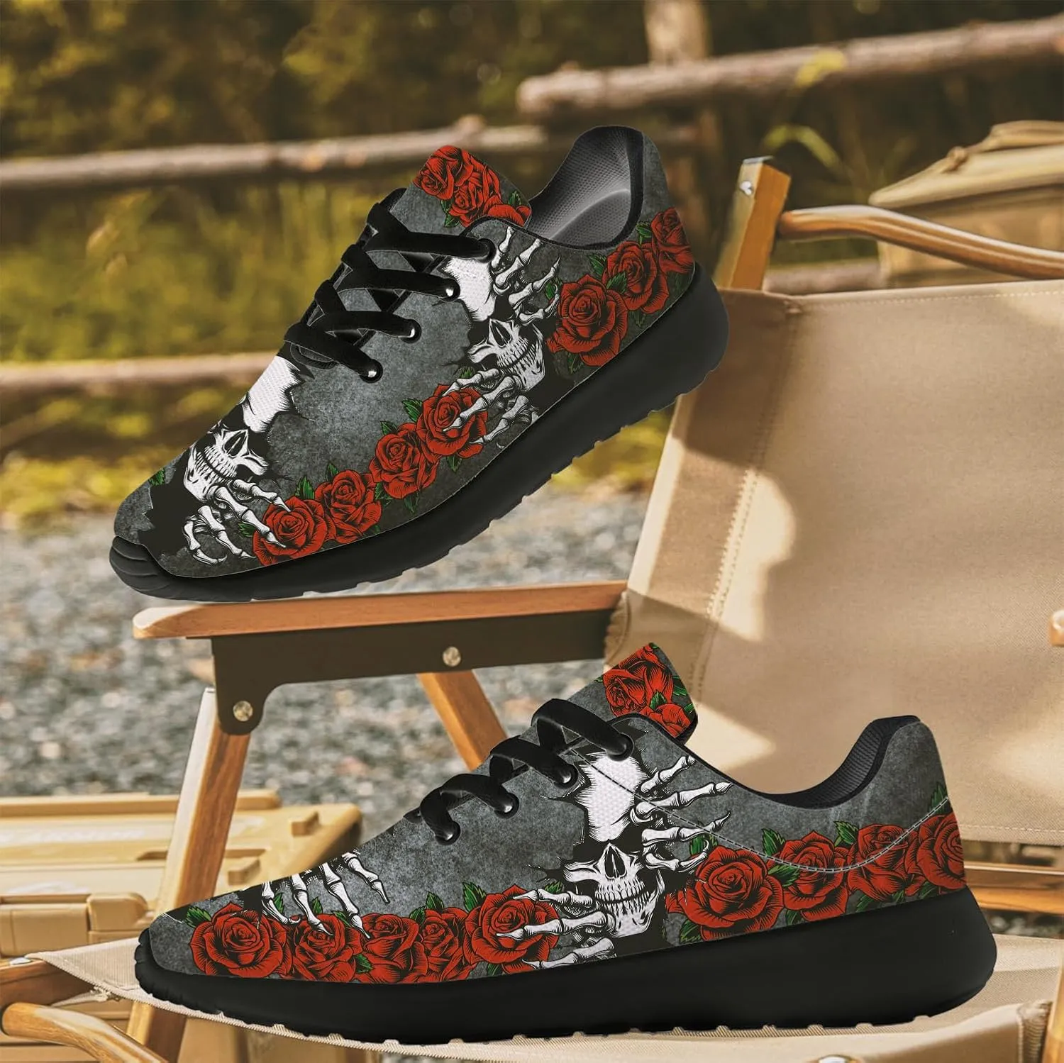 Women's Men's Skull Shoes Flower Running Shoes Skull Tennis Sneakers Gifts for Women Men