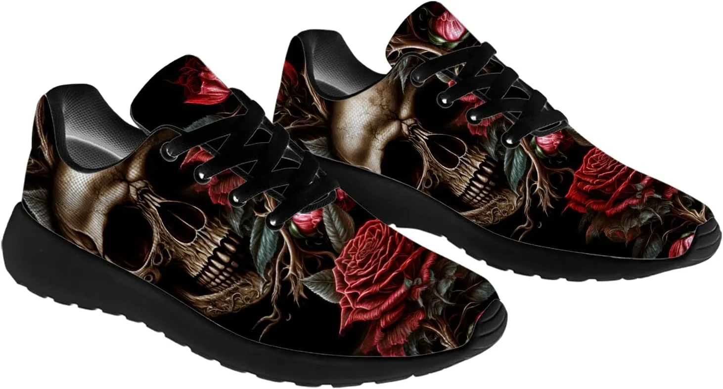 Women's Men's Skull Shoes Flower Running Shoes Skull Tennis Sneakers Gifts for Women Men