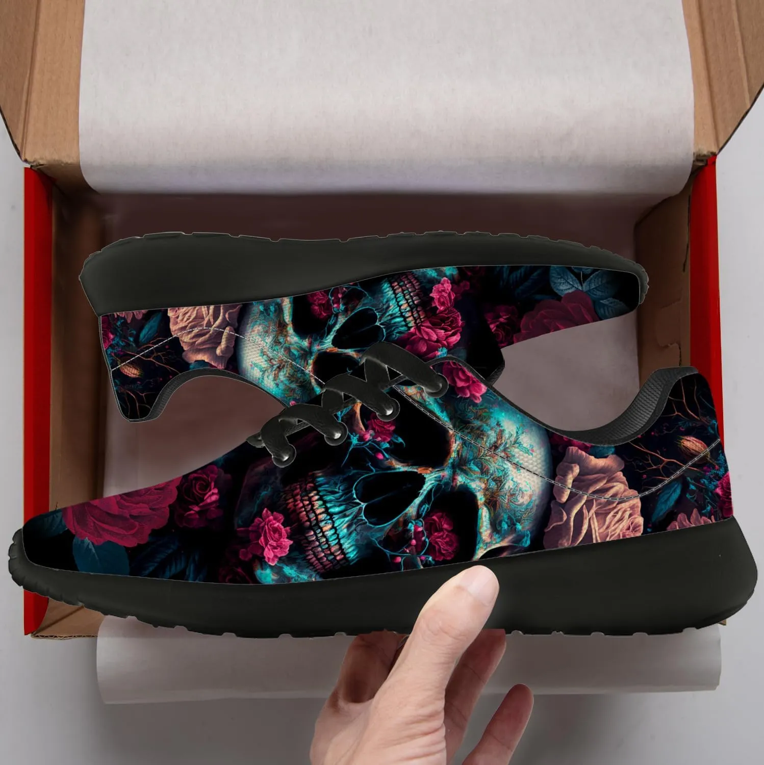 Women's Men's Skull Shoes Flower Running Shoes Skull Tennis Sneakers Gifts for Women Men