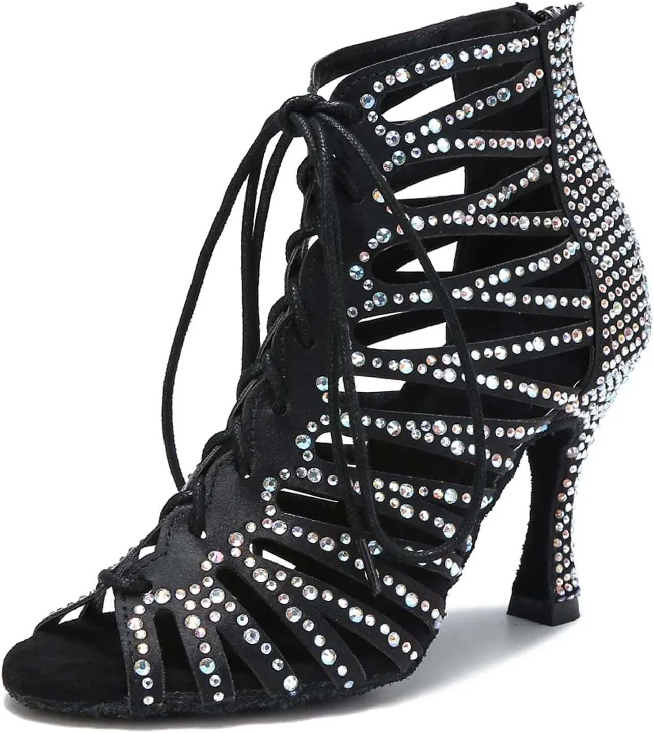 Women's Mesh & Leather Party Boots - Breathable Panels with Elastic Laces for All-Night Events (6CM/2.36")