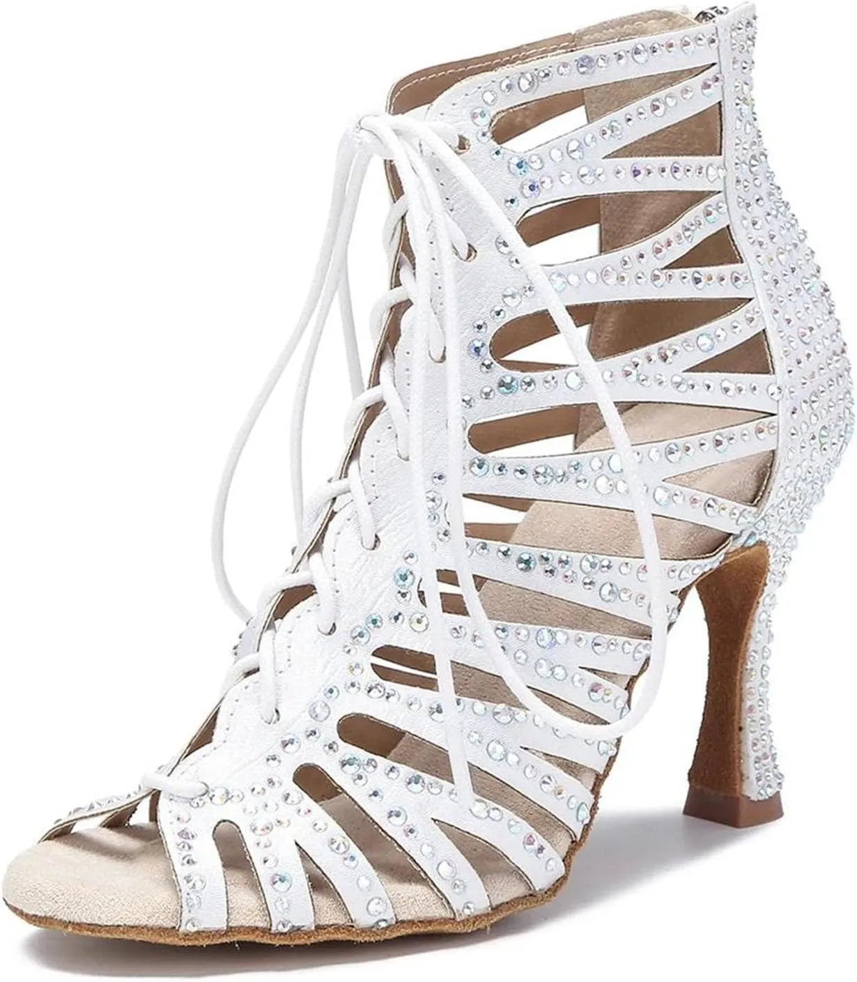 Women's Mesh & Leather Party Boots - Breathable Panels with Elastic Laces for All-Night Events (6CM/2.36")