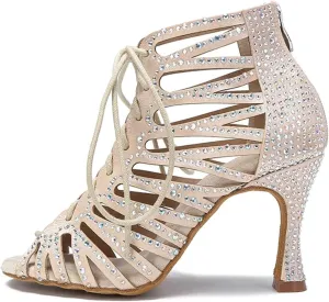 Women's Mesh & Leather Party Boots - Breathable Panels with Elastic Laces for All-Night Events (6CM/2.36")